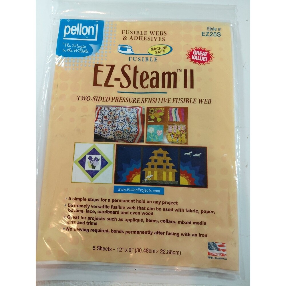 Pellon EZ-Steam II Fusible Web 2-Sided Pressure Sensitive Applique 5 Sheets